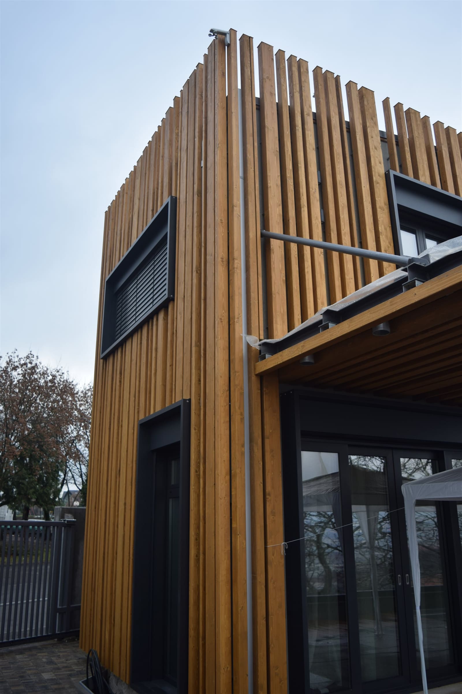 Cluj Hillside Residence — timber slat façade detail